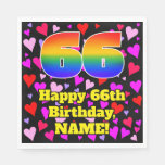 [ Thumbnail: 66th Birthday: Loving Hearts Pattern, Rainbow # 66 Napkins ]