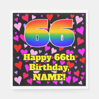 66th Birthday: Loving Hearts Pattern, Rainbow # 66 Napkins