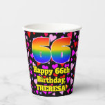 [ Thumbnail: 66th Birthday: Loving Hearts Pattern, Rainbow 66 Paper Cups ]