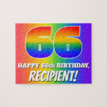 [ Thumbnail: 66th Birthday — Multicolored Rainbow Pattern “66” Jigsaw Puzzle ]