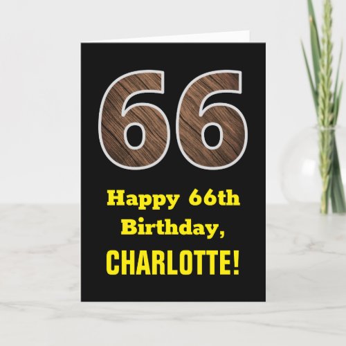 66th Birthday Name Faux Wood Grain Pattern 66 Card