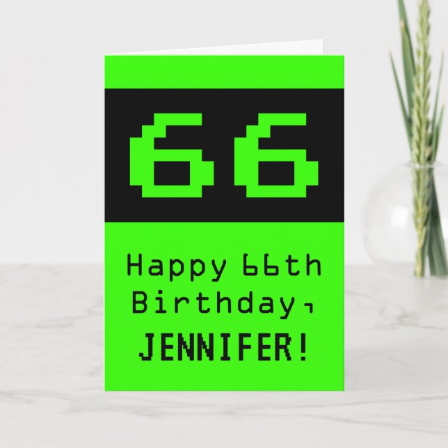66th Birthday: Nerdy / Geeky Style "66" and Name Card (Front)