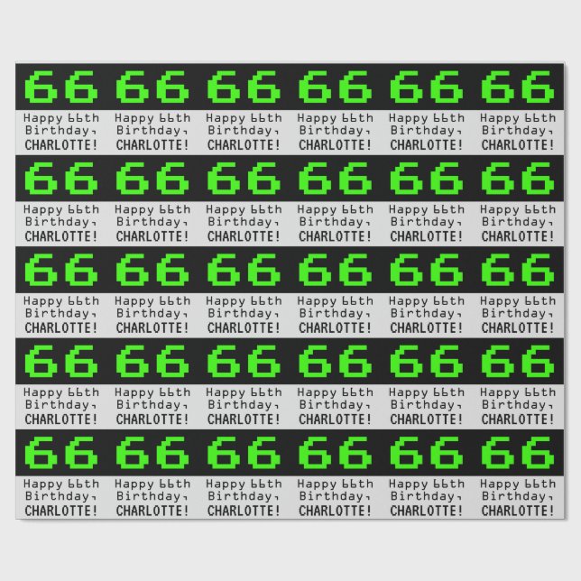 66th Birthday - Nerdy / Geeky Style "66" and Name Wrapping Paper (Flat)