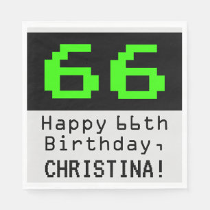 66th Birthday - Nerdy / Geeky Style "66" & Name Napkins