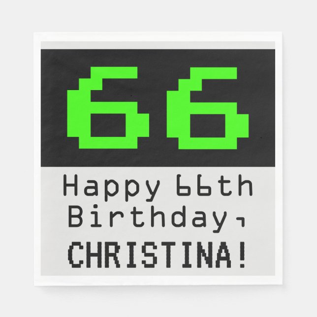 66th Birthday - Nerdy / Geeky Style "66" & Name Napkins (Front)