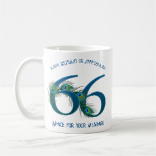 66th Birthday Or Anniversary Peacock Feather Coffee Mug