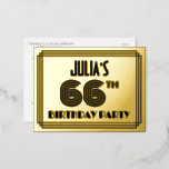 [ Thumbnail: 66th Birthday Party ~ Art Deco Style “66” + Name Postcard ]