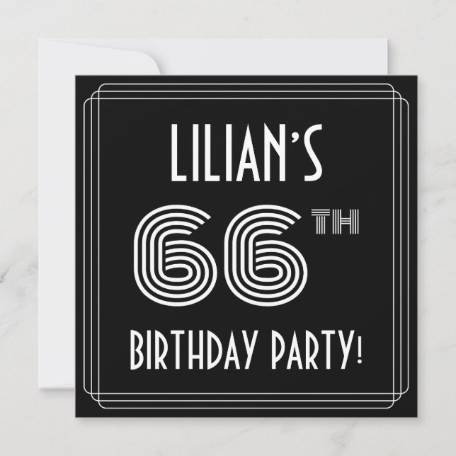 66th Birthday Party: Art Deco Style w/ Custom Name Invitation (Front)
