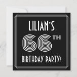[ Thumbnail: 66th Birthday Party: Art Deco Style W/ Custom Name Invitation ]