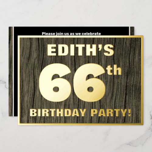 66th Birthday Party Bold Faux Wood Grain Pattern Foil Invitation