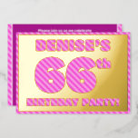 [ Thumbnail: 66th Birthday Party — Bold, Fun, Pink Stripes # 66 Invitation ]