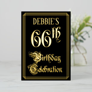 66th Birthday Party — Fancy Script & Custom Name Foil Invitation