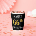 [ Thumbnail: 66th Birthday Party — Fancy Script, Faux Gold Look Paper Cups ]