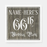 [ Thumbnail: 66th Birthday Party — Fancy Script, Faux Wood Look Napkins ]