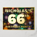 [ Thumbnail: 66th Birthday Party — Fun, Colorful Fireworks Look Invitation ]