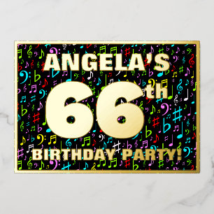 66th Birthday Party — Fun, Colorful Music Symbols Foil Invitation