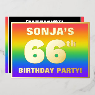 66th Birthday Party: Fun, Colorful Rainbow Pattern Foil Invitation