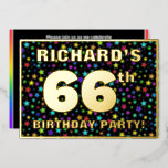[ Thumbnail: 66th Birthday Party — Fun, Colorful Stars Pattern Invitation ]