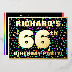 66th Birthday Party — Fun, Colorful Stars Pattern Foil Invitation