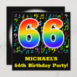 [ Thumbnail: 66th Birthday Party: Fun Music Symbols, Rainbow 66 Invitation ]