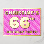 [ Thumbnail: 66th Birthday Party — Fun Pink Hearts and Stripes Invitation ]