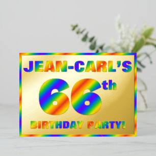 66th Birthday Party — Fun, Rainbow Spectrum “66” Foil Invitation