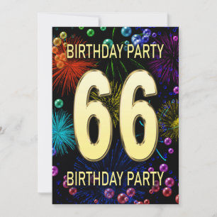 66th Birthday Party Invitation Fireworks Bubbles