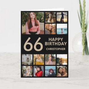 66th Birthday Photo Collage 13 Photos Black & Gold Card