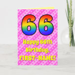 [ Thumbnail: 66th Birthday: Pink Stripes & Hearts, Rainbow # 66 Card ]