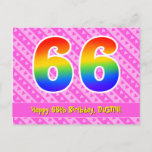 [ Thumbnail: 66th Birthday: Pink Stripes & Hearts, Rainbow 66 Postcard ]