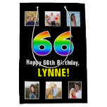 [ Thumbnail: 66th Birthday: Rainbow “66“, Custom Photos & Name Gift Bag ]