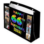[ Thumbnail: 66th Birthday: Rainbow Text, Custom Photos & Name Gift Bag ]