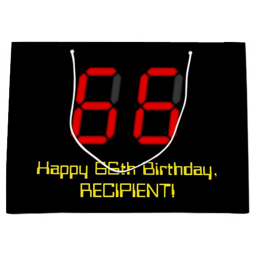 66th Birthday Red Digital Clock Style 66  Name Large Gift Bag