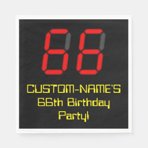 66th Birthday: Red Digital Clock Style "66" + Name Napkins