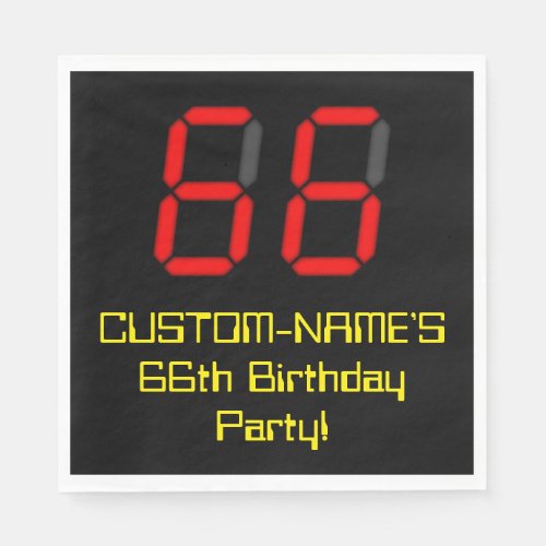 66th Birthday Red Digital Clock Style 66  Name Napkins