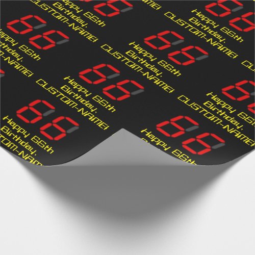 66th Birthday Red Digital Clock Style 66  Name Wrapping Paper