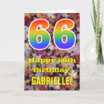 [ Thumbnail: 66th Birthday; Rustic Autumn Leaves; Rainbow "66" Card ]
