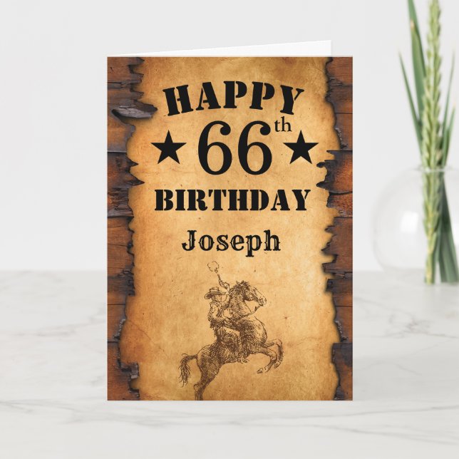 66th Birthday Rustic Country Western Cowboy Horse Card (Front)