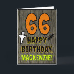 66th Birthday: Spooky Halloween Theme, Custom Name Card<br><div class="desc">The front of this spooky and scary Halloween birthday themed greeting card design features a large number "66". It also features the message "HAPPY BIRTHDAY, ", and an editable name. There are also depictions of a bat and a ghost on the front. The inside features a custom birthday greeting message,...</div>