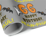 66th Birthday: Spooky Halloween Theme, Custom Name Wrapping Paper<br><div class="desc">This scary and spooky Hallowe'en birthday themed wrapping paper design features a large number "66". It also features the message "HAPPY BIRTHDAY, ", plus a custom name. There are also depictions of a ghost and a bat on the front. Wrapping paper like this might be used when wrapping gifts that...</div>