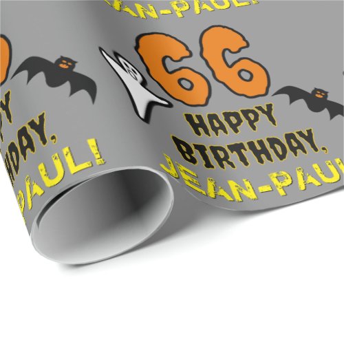 66th Birthday Spooky Halloween Theme Custom Name Wrapping Paper