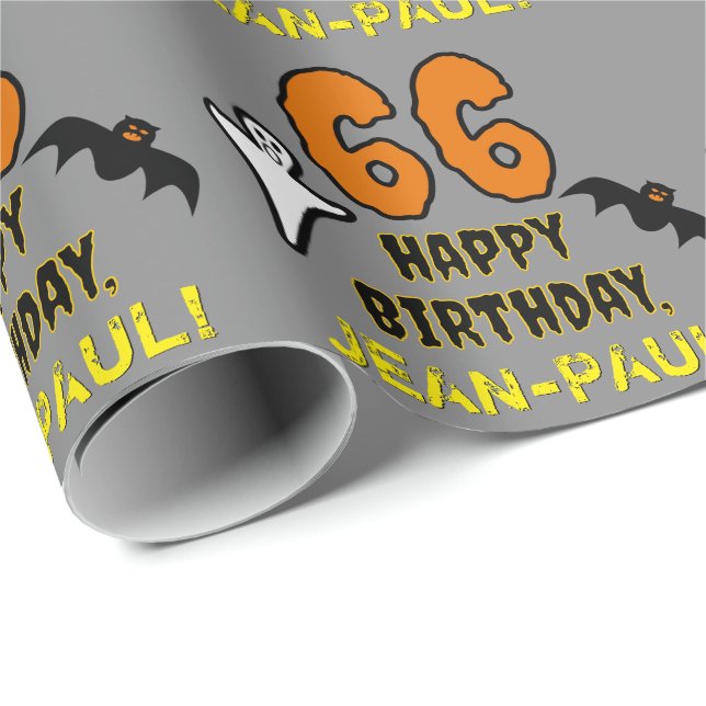 66th Birthday: Spooky Halloween Theme, Custom Name Wrapping Paper (Roll Corner)