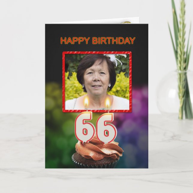 66th Birthday with cake and candles Card (Front)