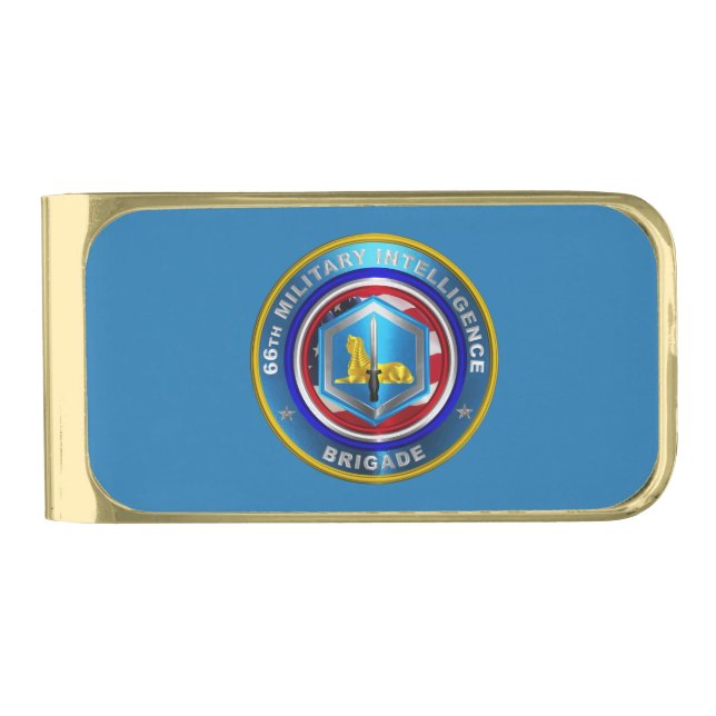 66th Military Intelligence Brigade  Gold Finish Money Clip (Front)