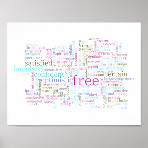 67990 OPTIMISTIC FREE WORD CLOUD TYPOGRAPHY CHARAC POSTER