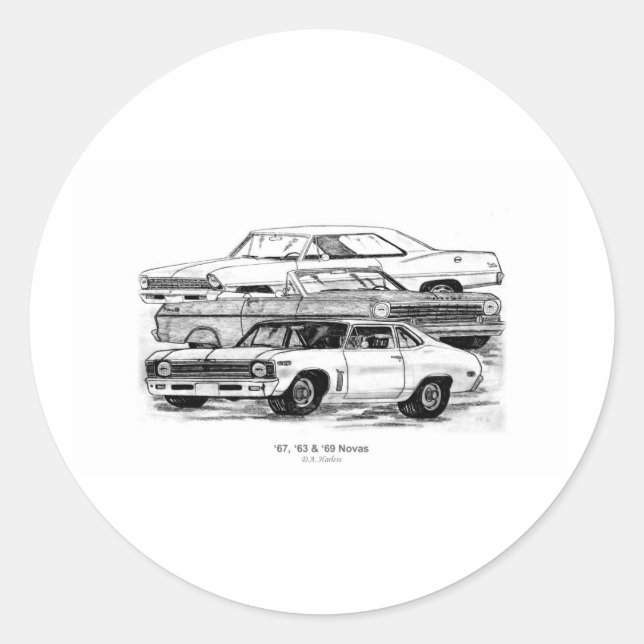 67, 63, 69 Novas Classic Round Sticker (Front)
