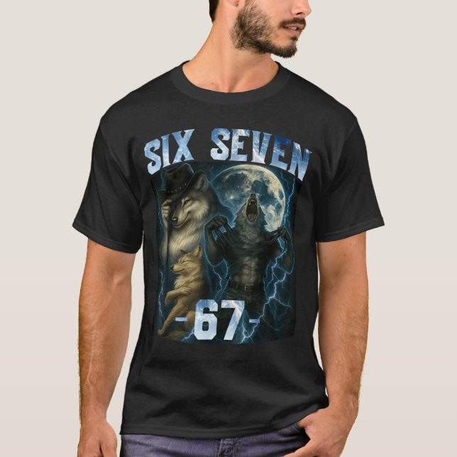 67 Alpha Wolf Meme Funny Graphic Tee Six Seven Hum (Front)