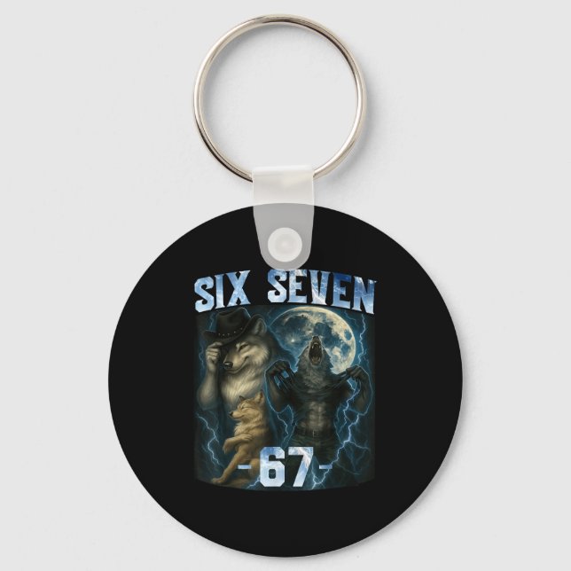 67 Alpha Wolf Meme Funny Graphic Tee Six Seven Hum Keychain (Front)