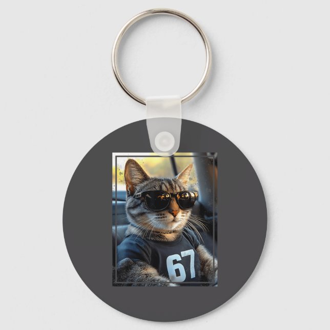 67 And Still Cool Funny Birthday Meme Cat  Keychain (Front)