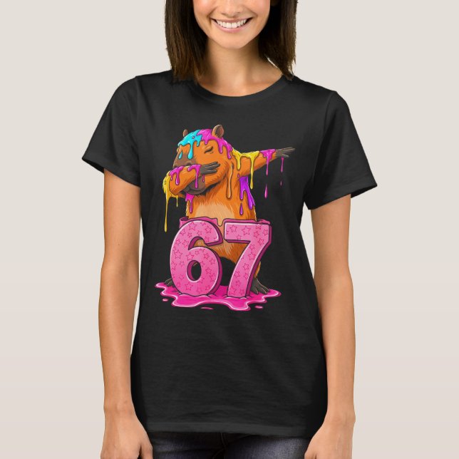 67 Animals Funny 67 Brainrot Youth Kids Capybara 6 T-Shirt (Front)